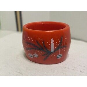 Set of 8 Reed Red Christmas Napkin Rings Vintage Plastic Candle/Branch/Ornaments